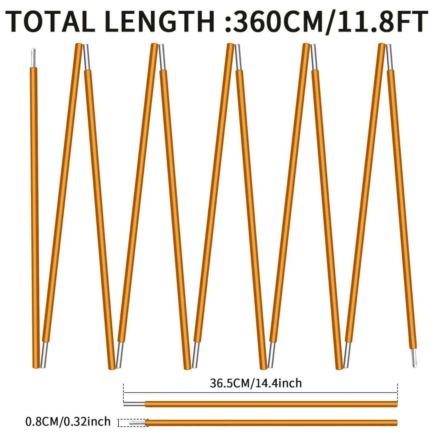 1Pcs Pre-Assembled Tent Pole Aluminum Alloy 3.6m 4.3m Camping Support Pole for Outdoor Hiking Tent Awning Shelter Frames Rods Peaceful Pleasures Health and Wellness 1Pcs 3.6M Gold