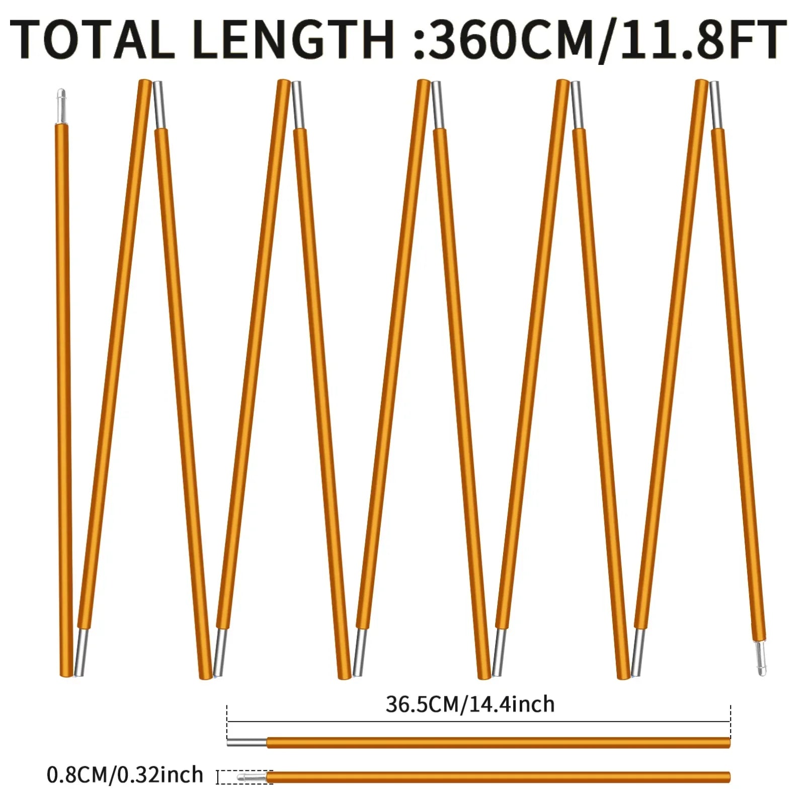 1Pcs Pre-Assembled Tent Pole Aluminum Alloy 3.6m 4.3m Camping Support Pole for Outdoor Hiking Tent Awning Shelter Frames Rods Peaceful Pleasures Health and Wellness 1Pcs 3.6M Gold