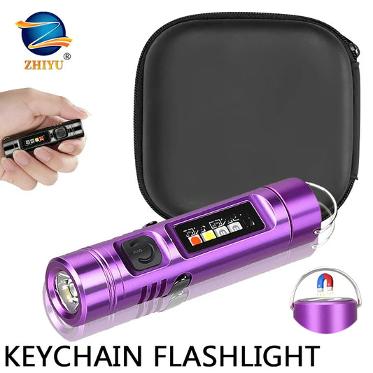 Mini LED Keychain Flashlight USB Rechargeable – 9 Modes, UV LED Keychain Flashlight Oasis Select
