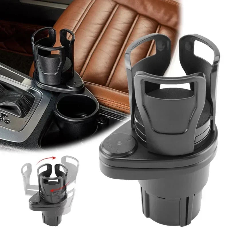 Dual Car Cup Holder Expander with Phone Mount – 360° Rotation