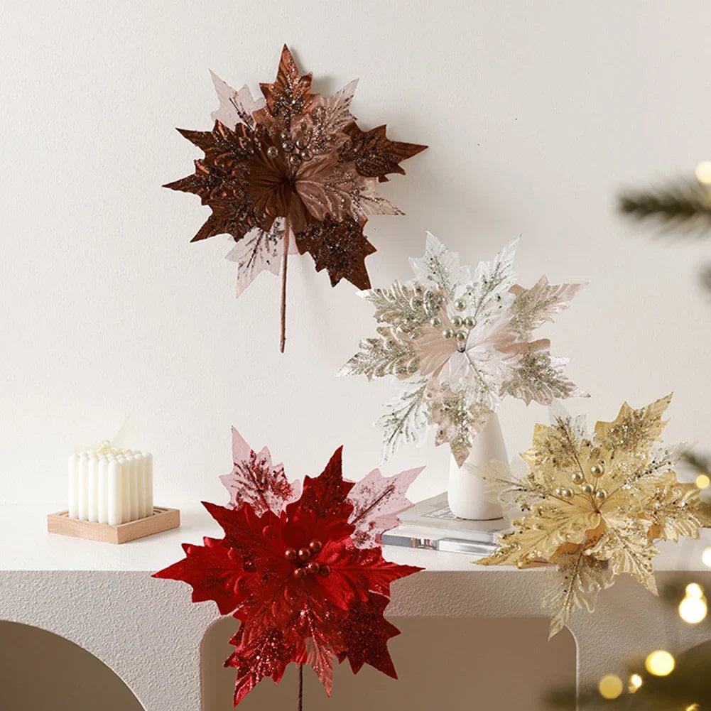 Glitter Simulated Christmas Flower Tree Decoration 30×35cm