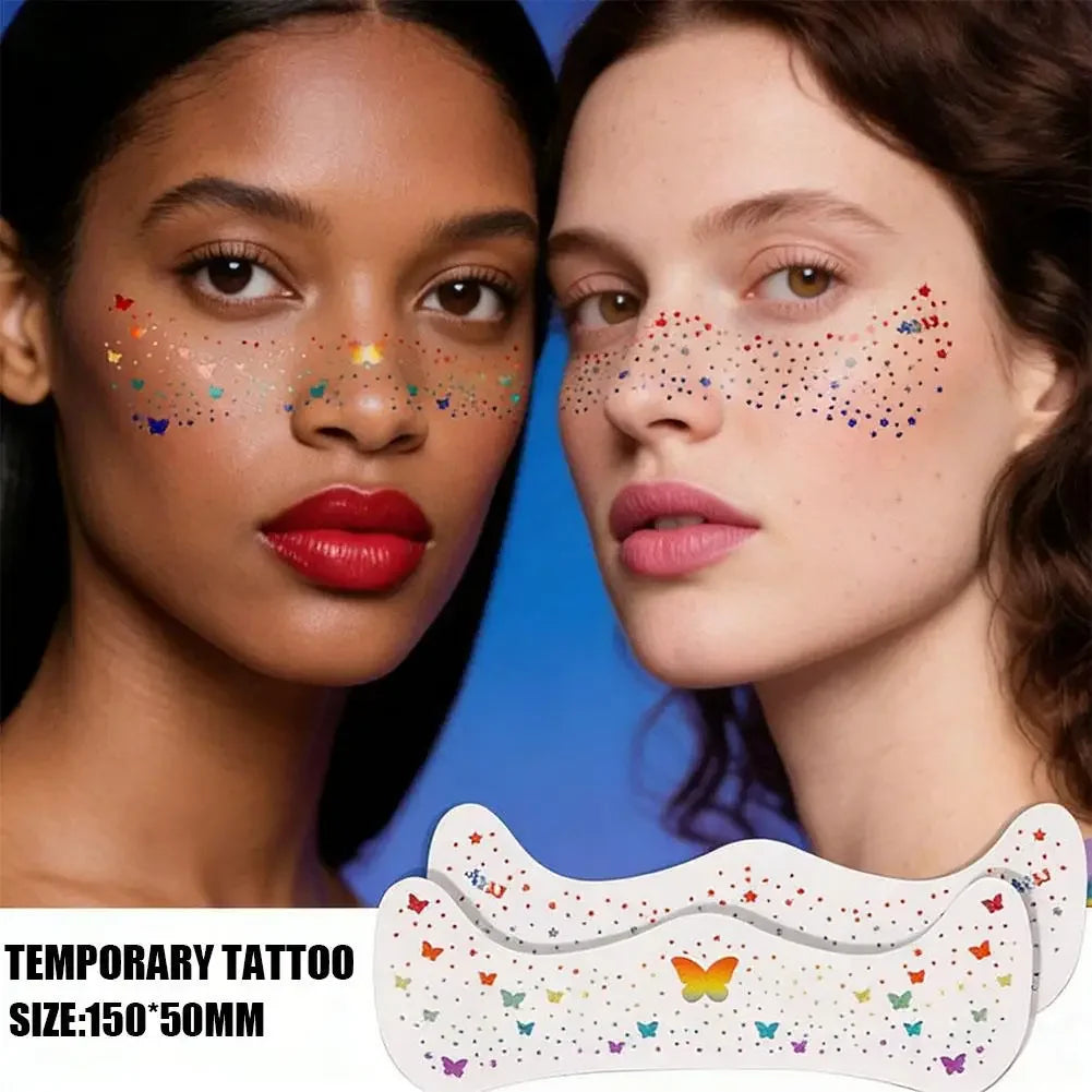 Fourth of July Face Tattoos, 2Pcs Glitter Freckles Face Tattoos Makeup for Independence Day Patriotic Party Supplies Fake Tattoo Peaceful Pleasures Health and Wellness
