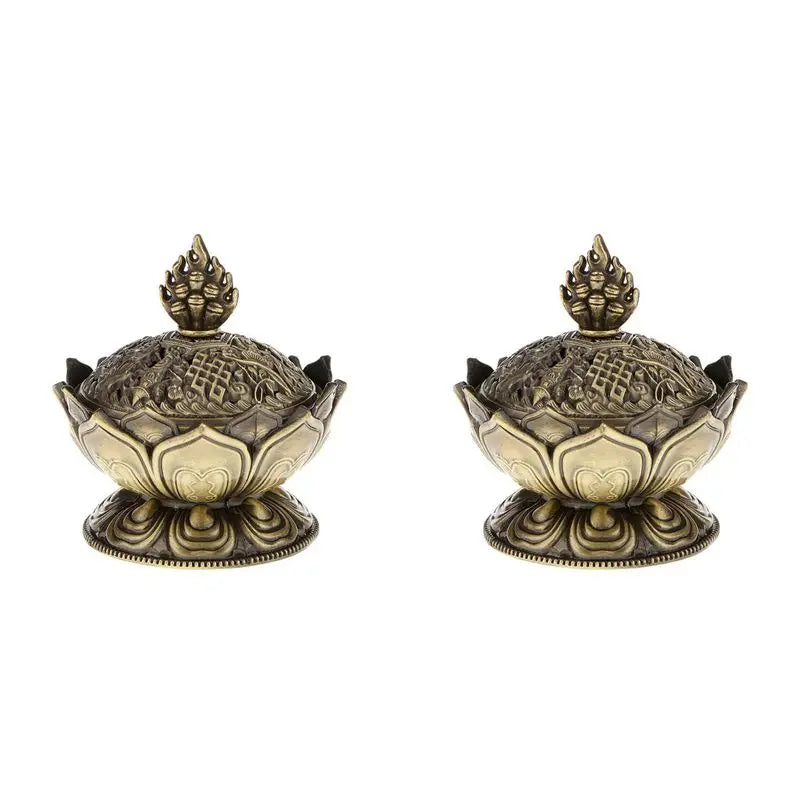 A36T-2X Lotus Incense Smoke Cone Aroma Burner Holder Stove Backflow Censer Decor-Bronze Peaceful Pleasures Health and Wellness Default Title