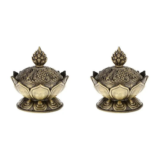 A36T-2X Lotus Incense Smoke Cone Aroma Burner Holder Stove Backflow Censer Decor-Bronze Peaceful Pleasures Health and Wellness Default Title