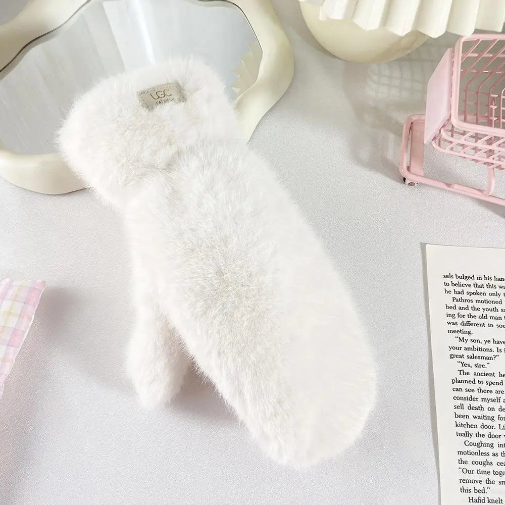 Anti-cold Keep Warm Thickened Gloves Winter Solid Color Warm Gloves Students Fashionable and Cute Multi-finger Windproof Gloves Peaceful Pleasures Health and Wellness WHITE