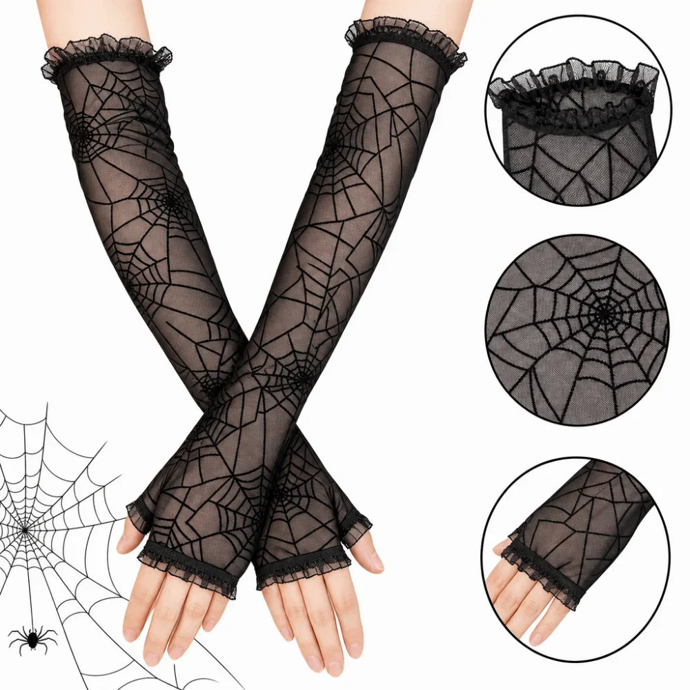 Spider Web Lace Fingerless Gloves & Arm Sleeves | Cosplay