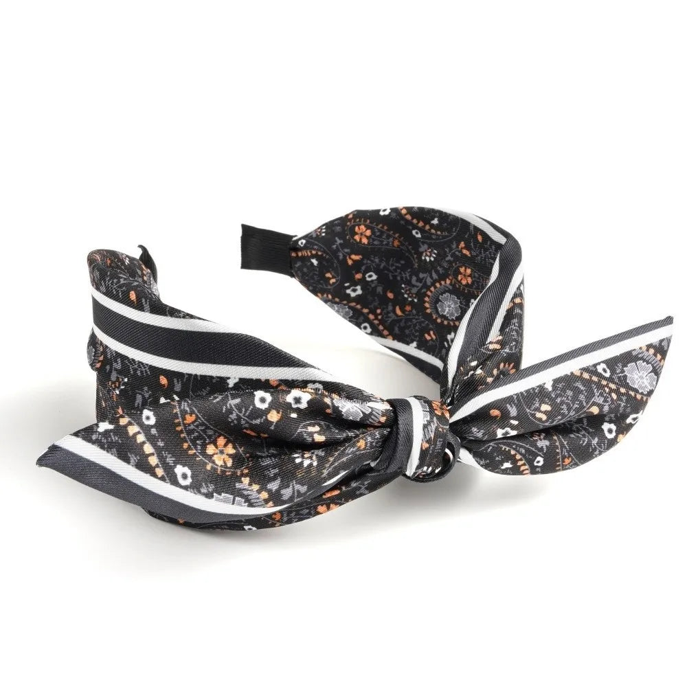 Wide Brim Bowknot Headband – Floral Paisley Elastic Hair Hoop