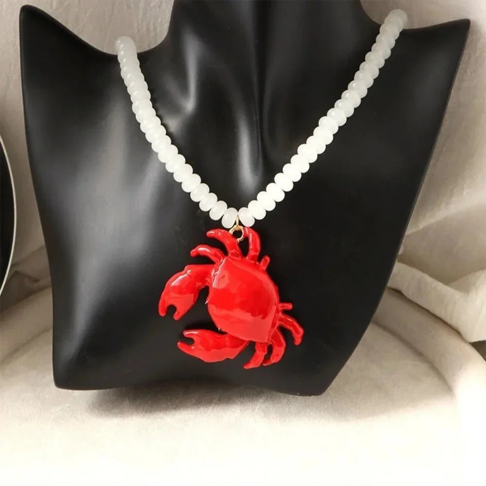 Beaded Crab Pendant Necklace – Boho Enamel Summer Jewelry