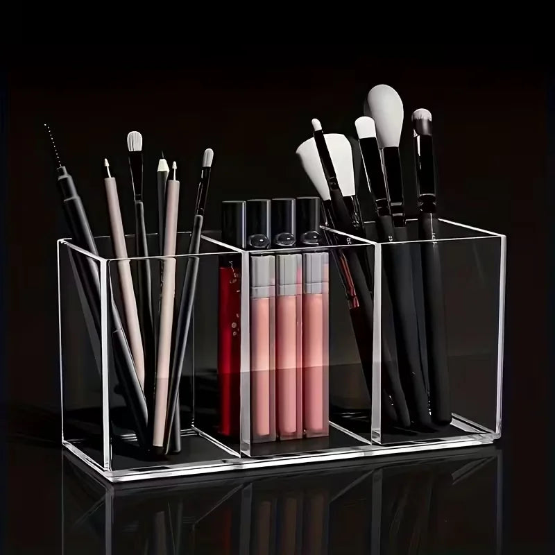 Clear Makeup Brush Holder Organizer – 1/2/3 Slot Vanity Storage Makeup Brush Organizer Peaceful Pleasures Health and Wellness