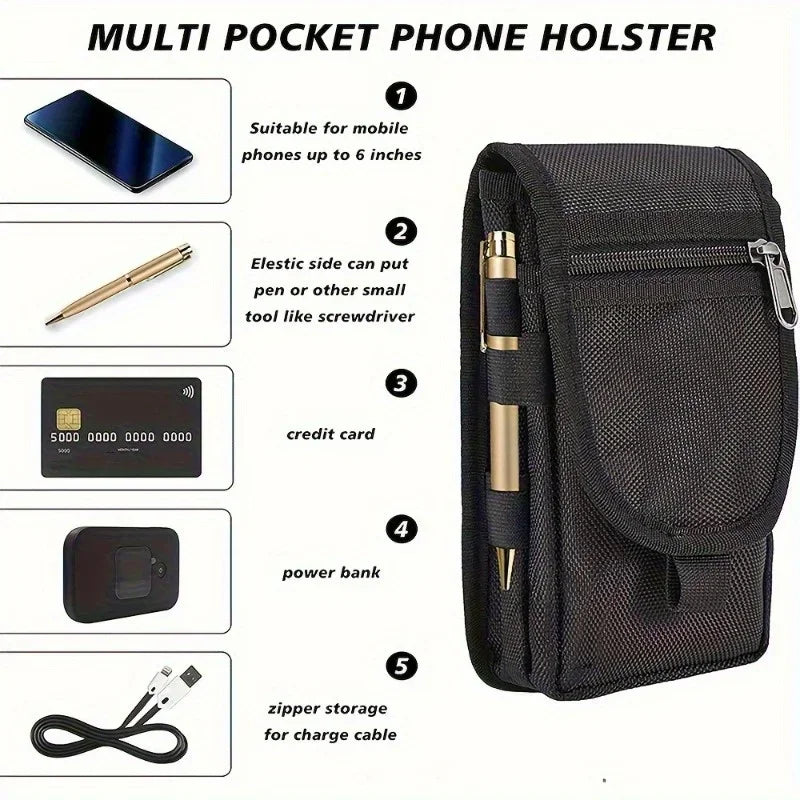 Men's Oxford Fabric Belt Phone Pouch | Fits Up to 6.3" Phones