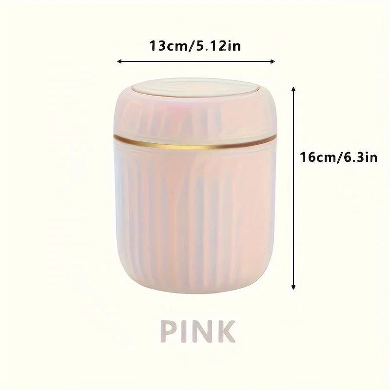 Mini Desktop Trash Can with Lid Elegant Plastic Waste Bin Portable Round Garbage Bin for Office Desk, Bedroom Vanity Peaceful Pleasures Health and Wellness Pink