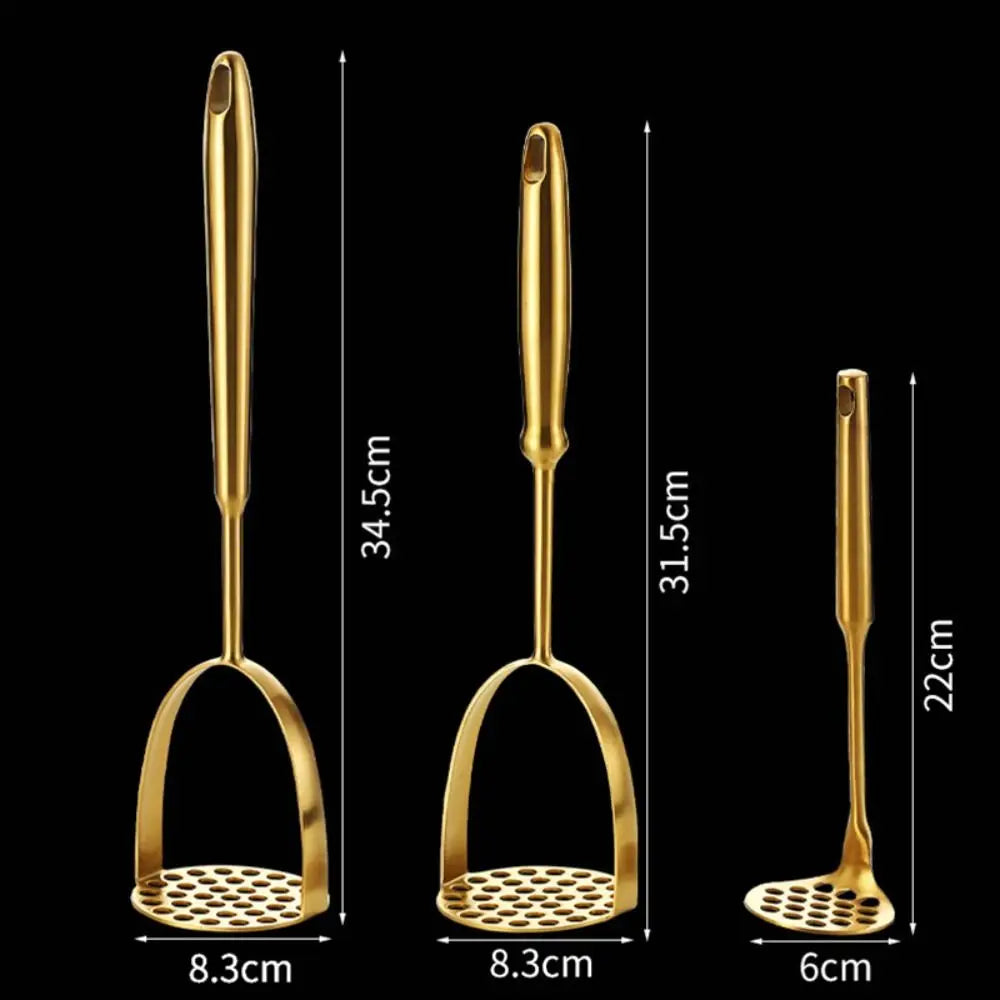 Gold Stainless Steel Potato Masher & Vegetable Press Tool