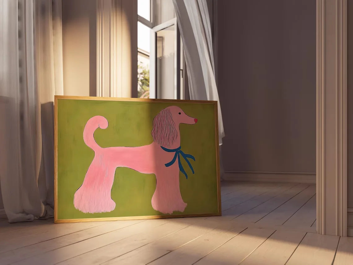 Pink Poodle Canvas Wall Art | Mid-Century Modern Pet Print