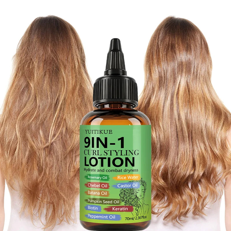 YUITIKUE 9 IN 1 Curl Styling Lotion Rosemary Oil Castor Oil Keratin Biotin Hydrating Anti‑Dryness Curly Hair Care Lotion 70ml Peaceful Pleasures Health and Wellness