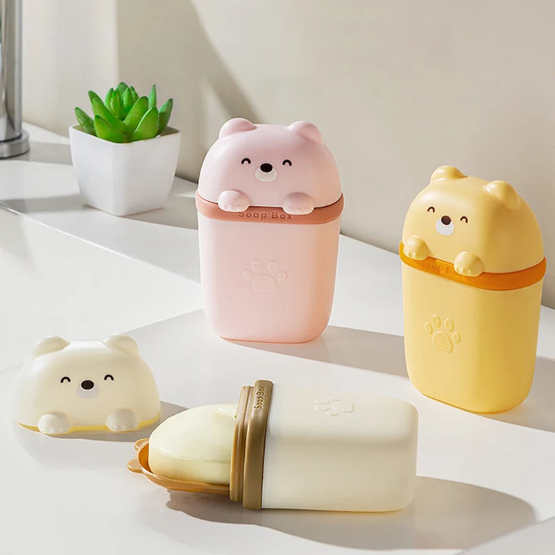 Cartoon Bear Portable Soap Dish | Waterproof Travel Soap Box