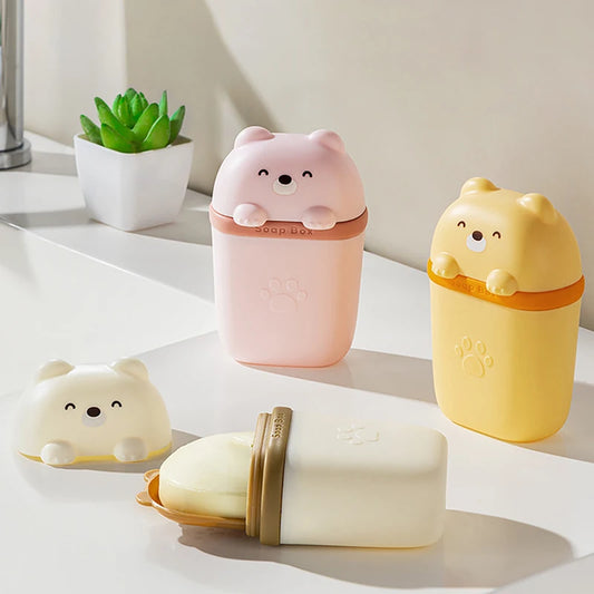 Cartoon Bear Portable Soap Dish | Waterproof Travel Soap Box Portable Soap Dish Peaceful Pleasures Health and Wellness