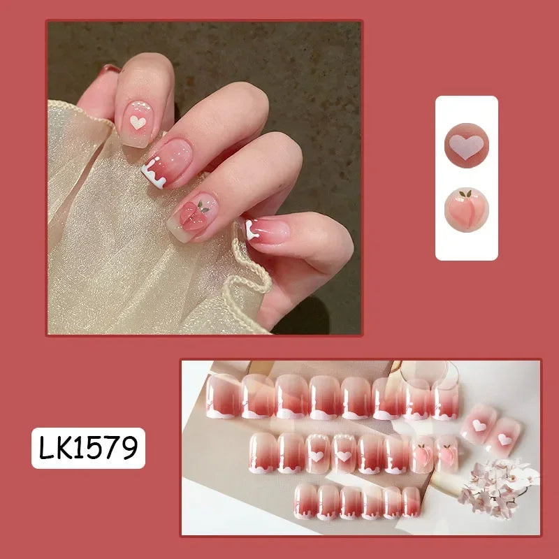 Pink Fake Nails Press on Nail Designs Art Long Tips False Forms with Glue Stick Stickers Reusable Set Acrylic Artificial Peaceful Pleasures Health and Wellness 7