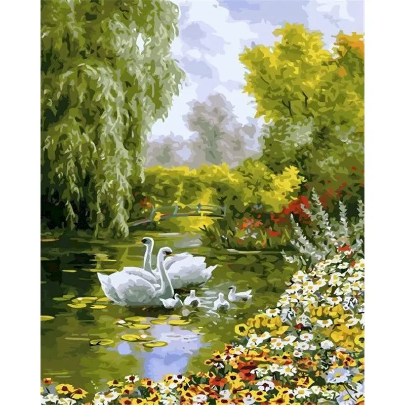 GATYZTORY Paint By Number Landscape Drawing On Canvas HandPainted Art Gift DIY Pictures By Number Lotus Pond Kits Home Decor Peaceful Pleasures Health and Wellness 1-1 20x30cm Unframed
