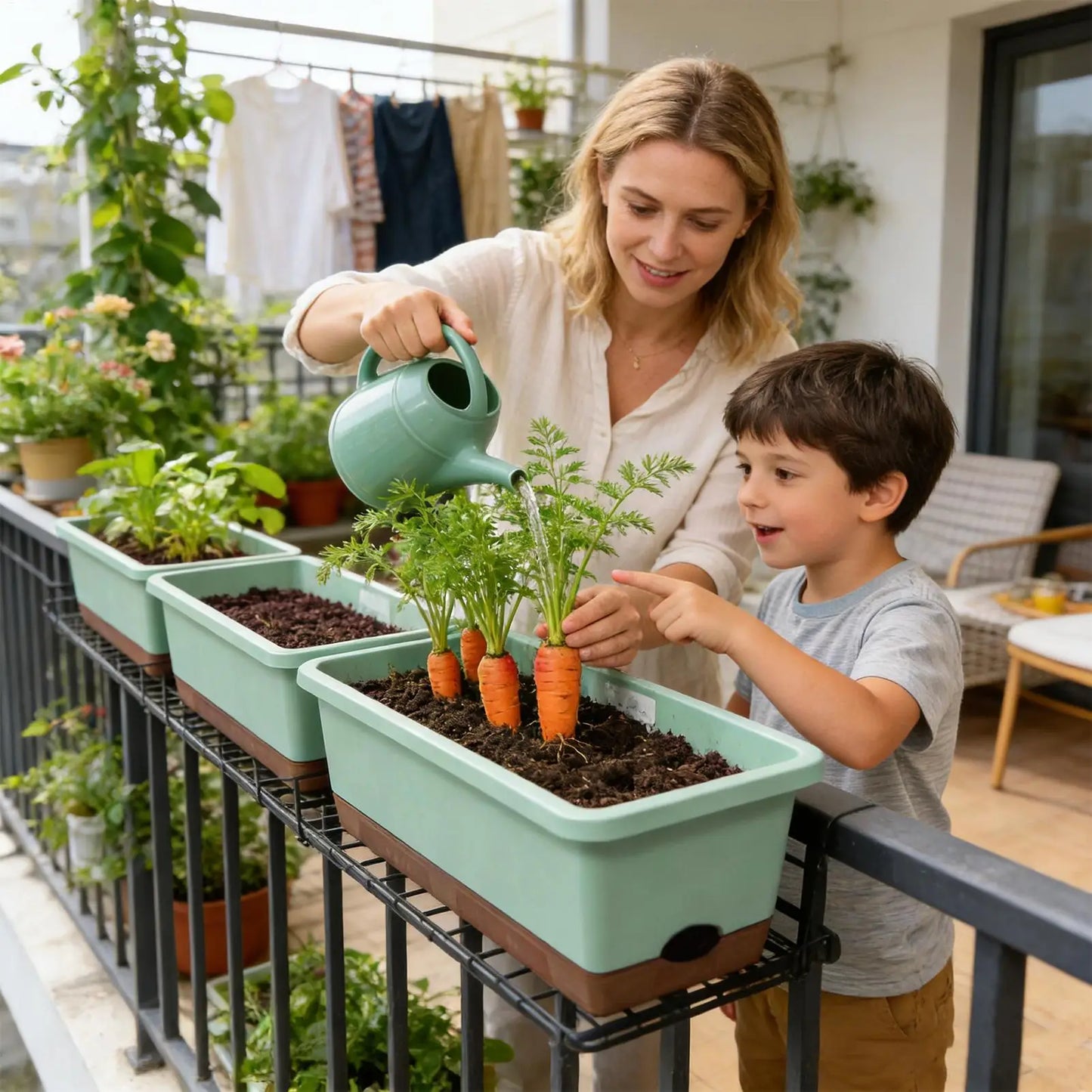 Self-Watering Rectangular Planter Pot | Tomatoes & Flowers