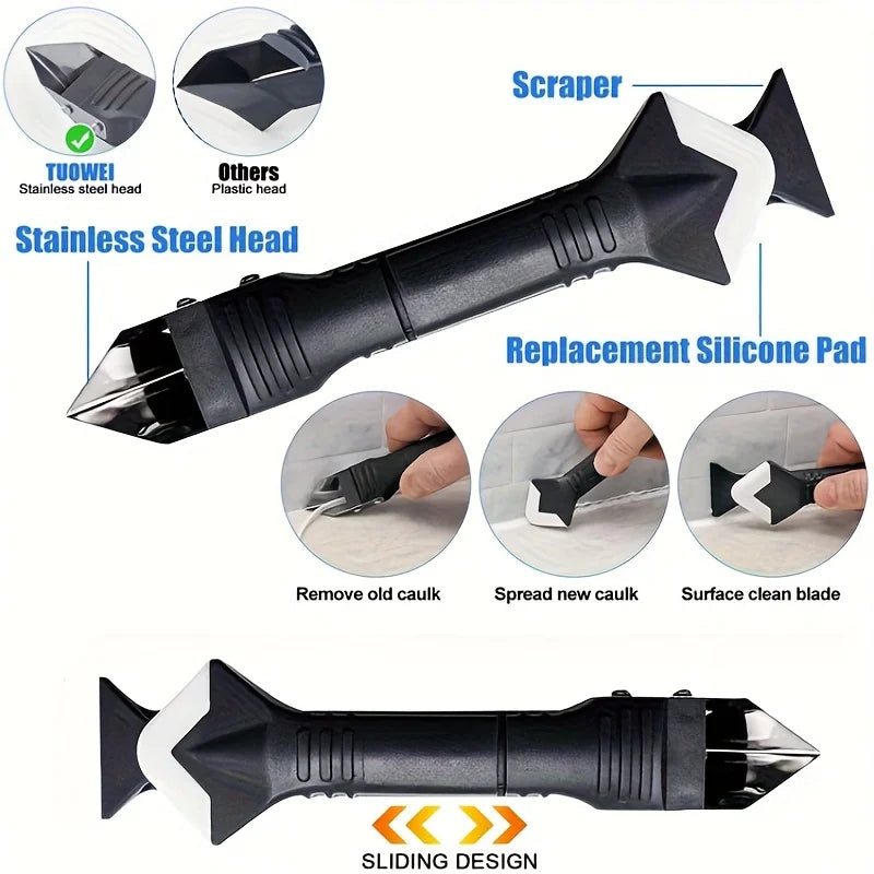 3-in-1 Silicone Caulking Tool Kit – Caulk Remover & Finisher