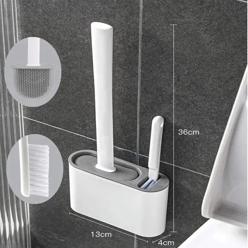 Silicone Toilet Brush & Wall-Mount Holder | Quick Drying