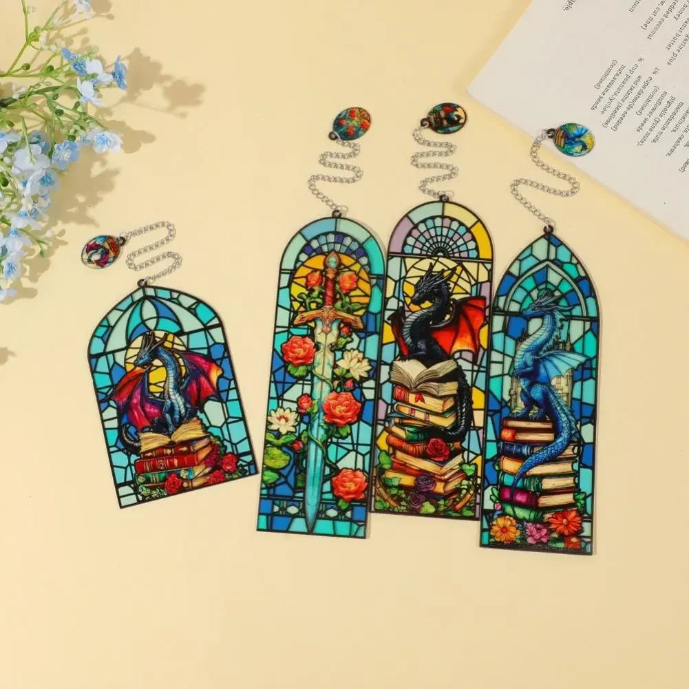 Vintage Stained Glass Dragon Bookmark Fourth Wing Fantasy Stationery Book Lover Gifts Reading Book Accessories Peaceful Pleasures Health and Wellness