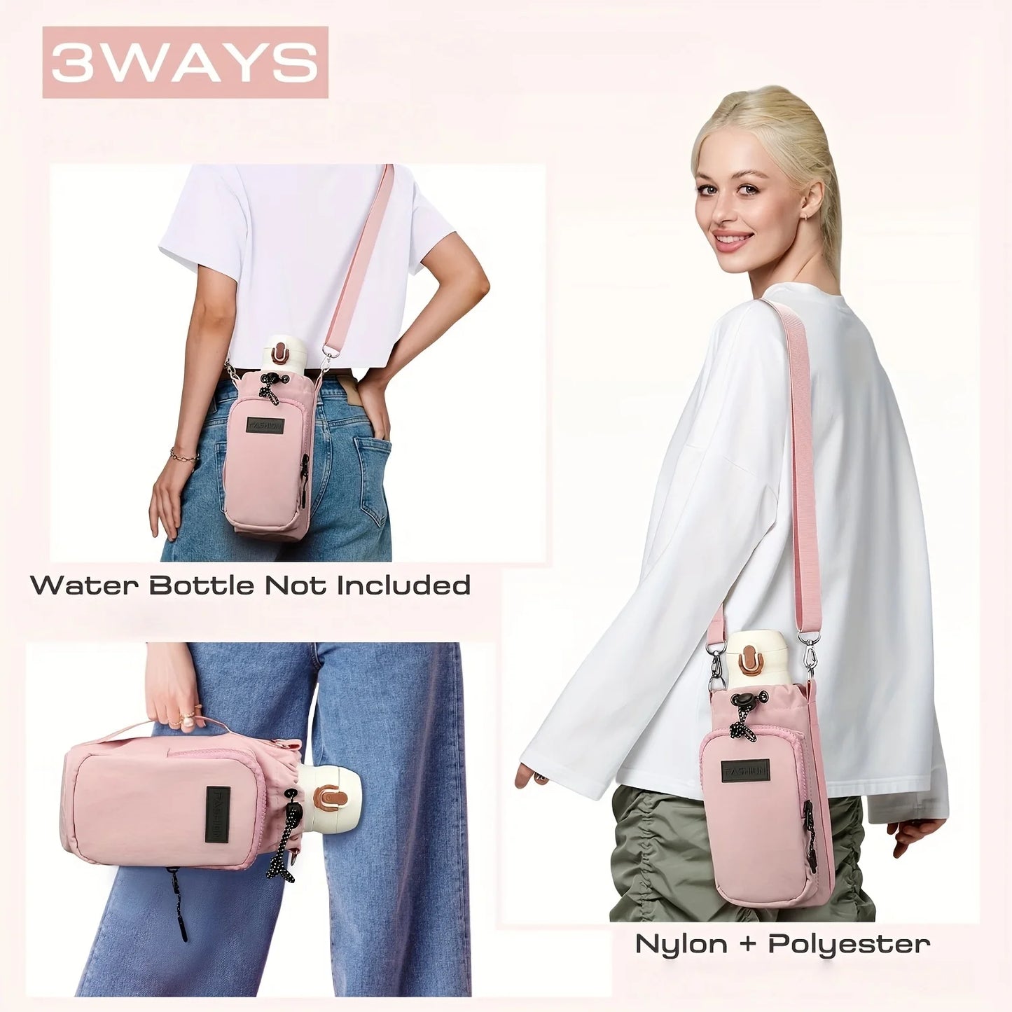 Insulated Water Bottle Crossbody Bag with Adjustable Strap