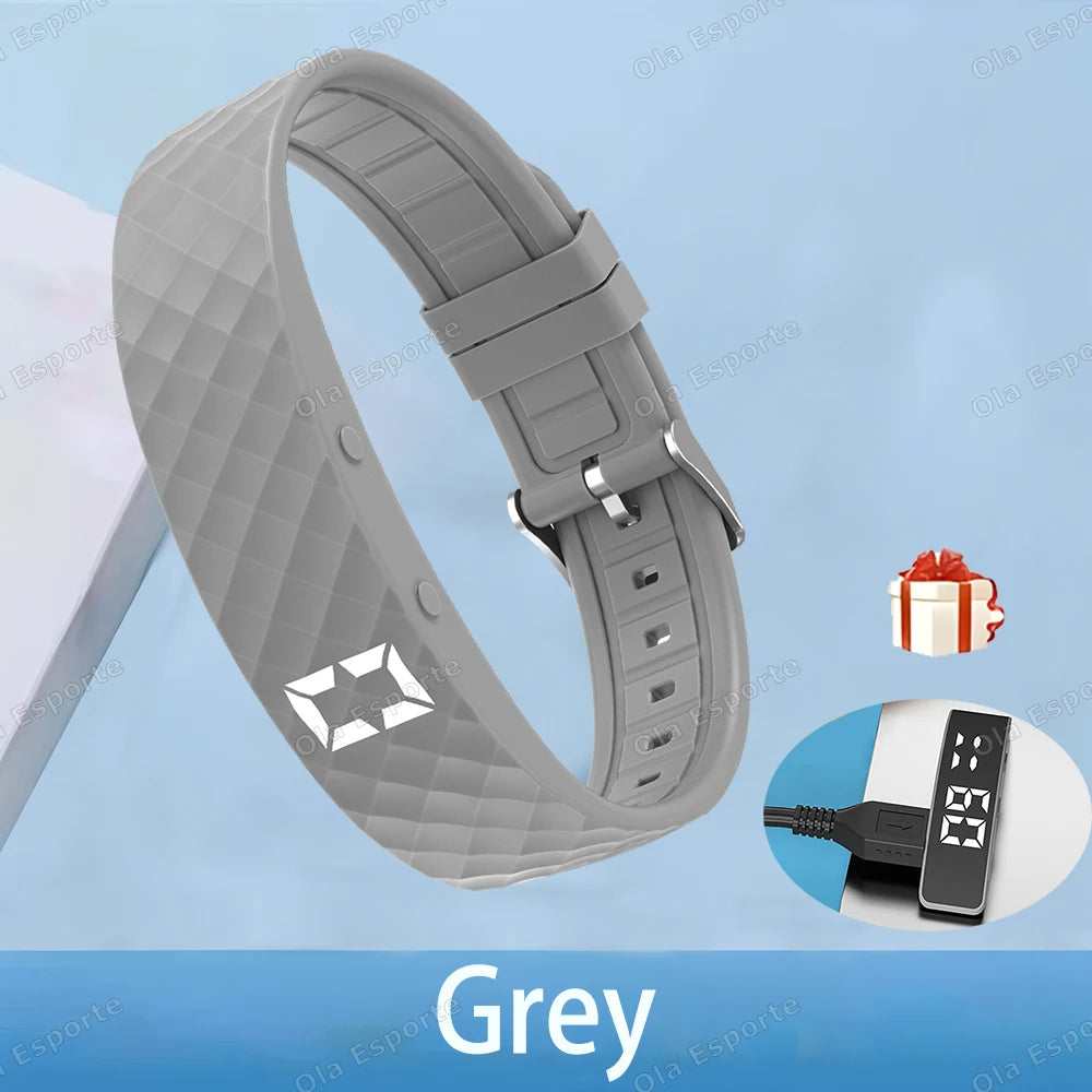 ‎HT30 Outdoor Smartwatch Sports Bracelet Vibration Alarm Clock Reminder Sleep Monitoring Pedometer Rechargeable Bracelet ‎W5vp Peaceful Pleasures Health and Wellness Gray