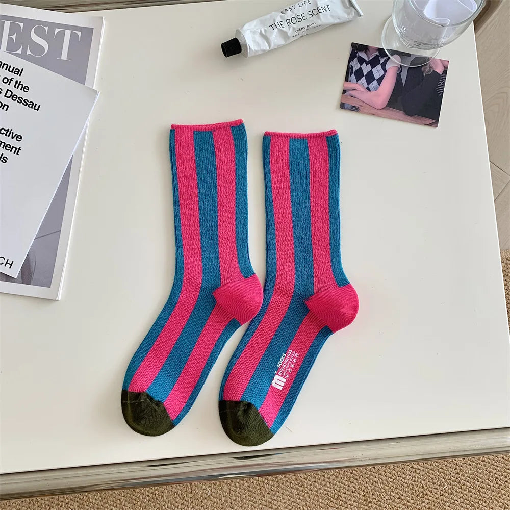 Striped Funny Crew Socks | Korean Japanese Unisex Fashion