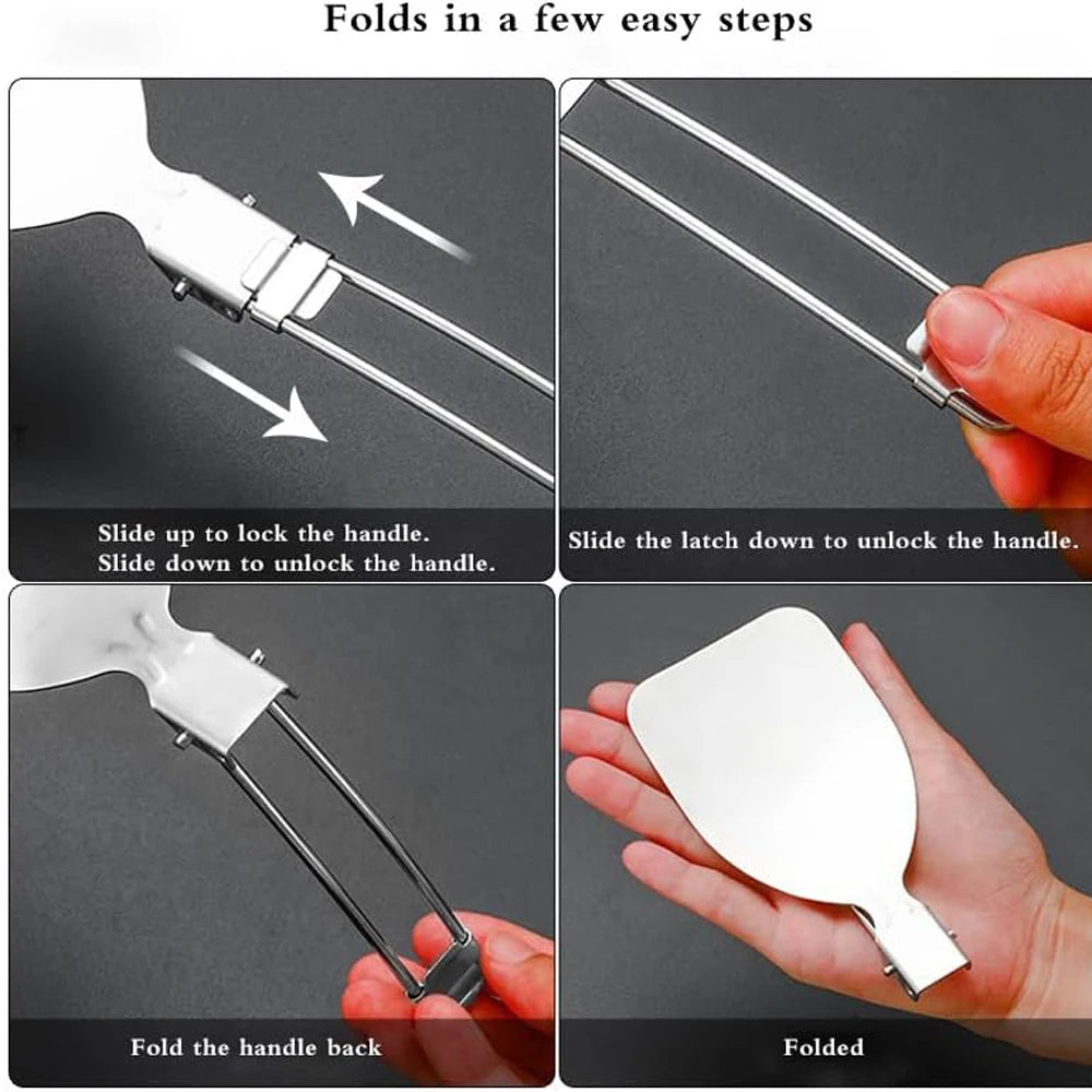 Folding Spatula Spoon Shovel Food Turner Portable 304 StainlessSteel Outdoor Camping BBQ Cooking Tableware Picnic Supplies ﻿ Peaceful Pleasures Health and Wellness