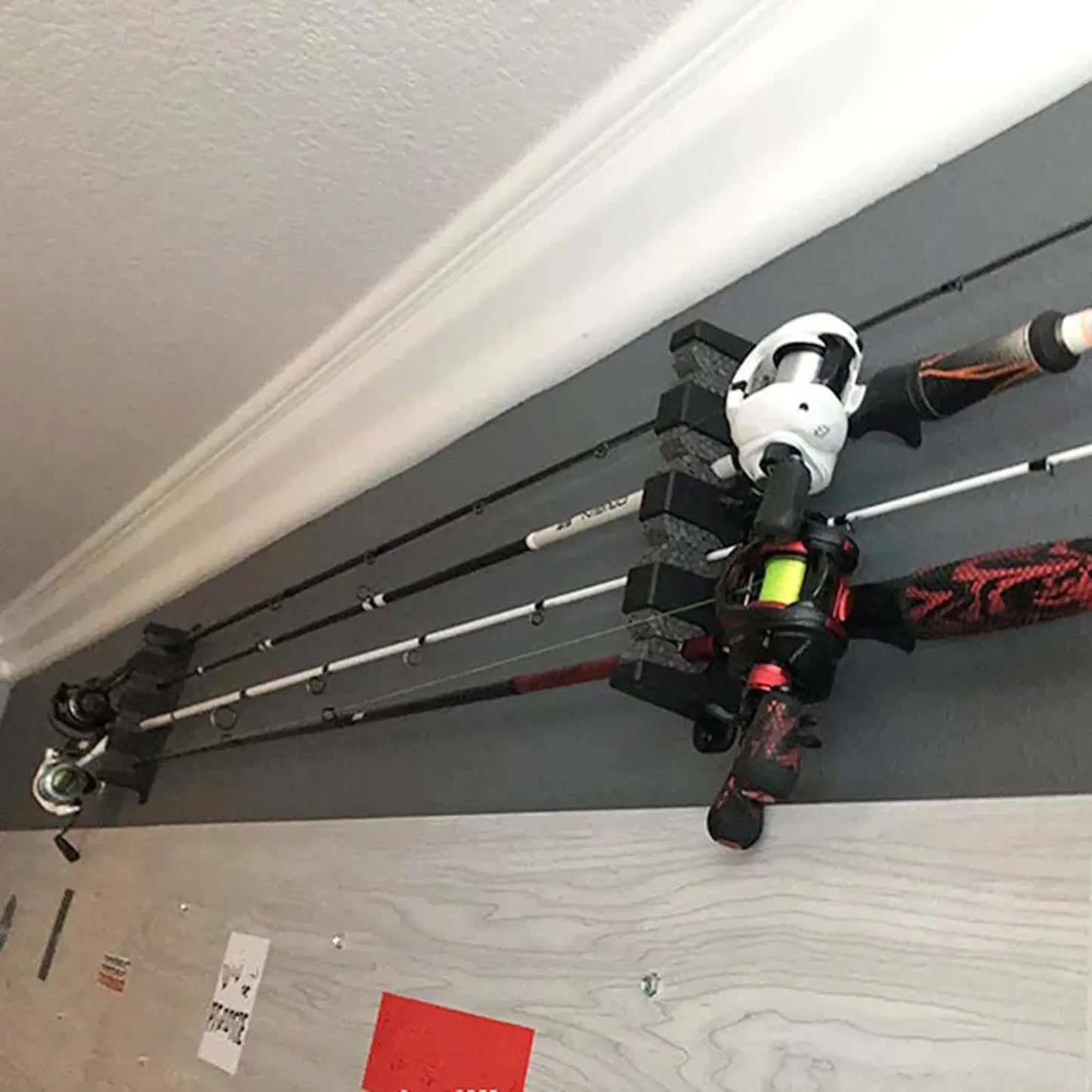 Fishing Rod Holders for Wall Space-Saving Versatile Black Fishing Rod Rack Suitable for Trekking Poles Hockey Sticks Peaceful Pleasures Health and Wellness