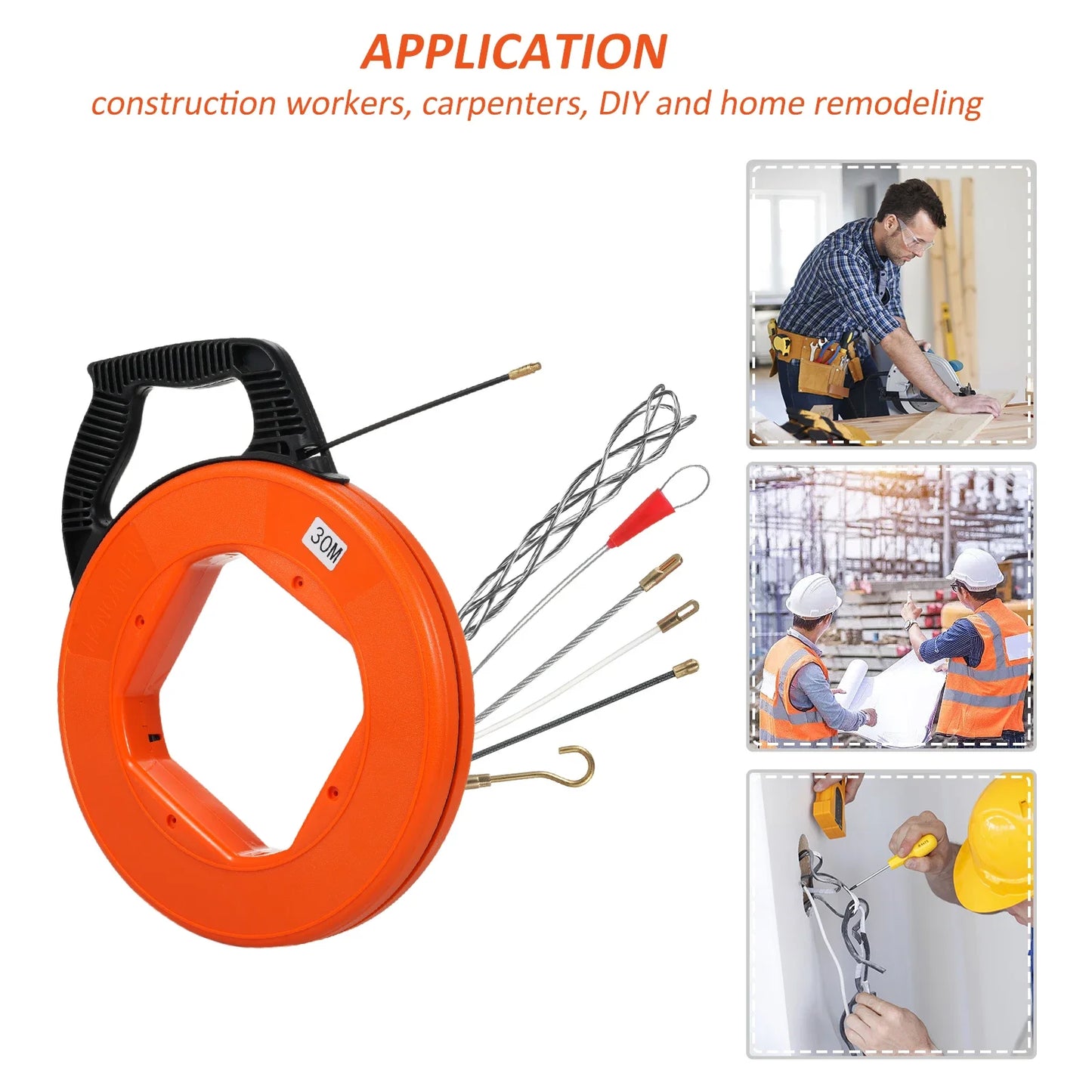 Cable Retractable Aid 30m High-quality Spiral Including 6 Adapters