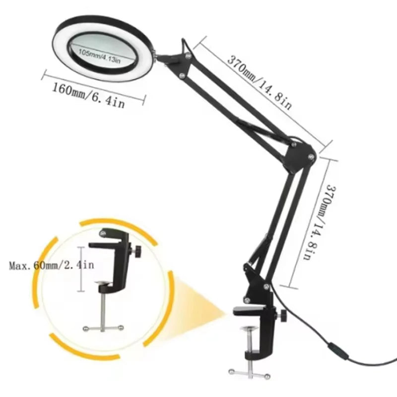 72LED 8X/10X NEW Illuminated Magnifier USB 3 Colors LED Magnifying Glass for Soldering Iron Repair/Table Lamp/Skincare Beauty Peaceful Pleasures Health and Wellness Long Version--Black