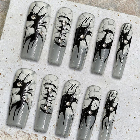 Black Coffin Press-On Nails | Long Ballet Fake Nails Set Press-On Nail Set Peaceful Pleasures Health and Wellness