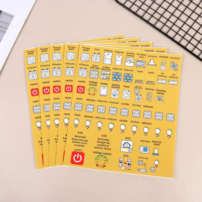 2/5Sheets Electric Circuit Breaker Panel Label Decorative Sticker Self-adhesive Waterproof English Version Electric Box Peaceful Pleasures Health and Wellness yellow 5sheets as pic