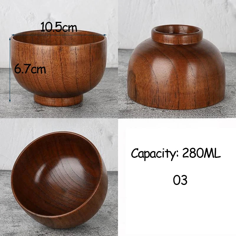 Japanese Style Acacia Wooden Bowl for Children's Dining Anti DropBowl Exclusive Wooden Bowl Retro Home Tableware Set Salad Bowl Peaceful Pleasures Health and Wellness 03