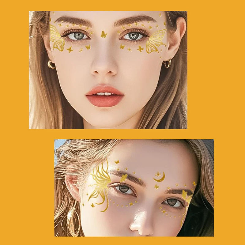 Butterfly Glitter Stickers Face Tattoo Flash Gold Temporary Metalic Tattoos Waterproof Makeup Decals For Girls Party Festival Peaceful Pleasures Health and Wellness