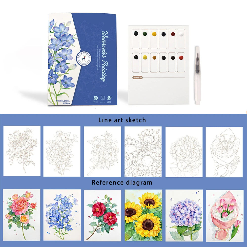 6 Creative Watercolor Painting Sets Including Paper Dipping Pen Art