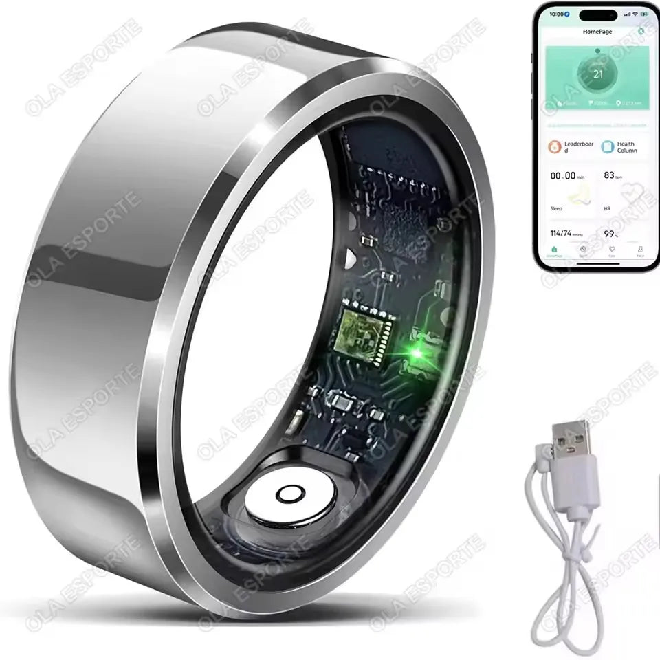 2025 Smart Ring Blood Pressure Heart Rate Sleep Monitoring Smartring IP68 & 5ATM Waterproof Multi-sport Mode Smartring Man Women Peaceful Pleasures Health and Wellness Silver 9
