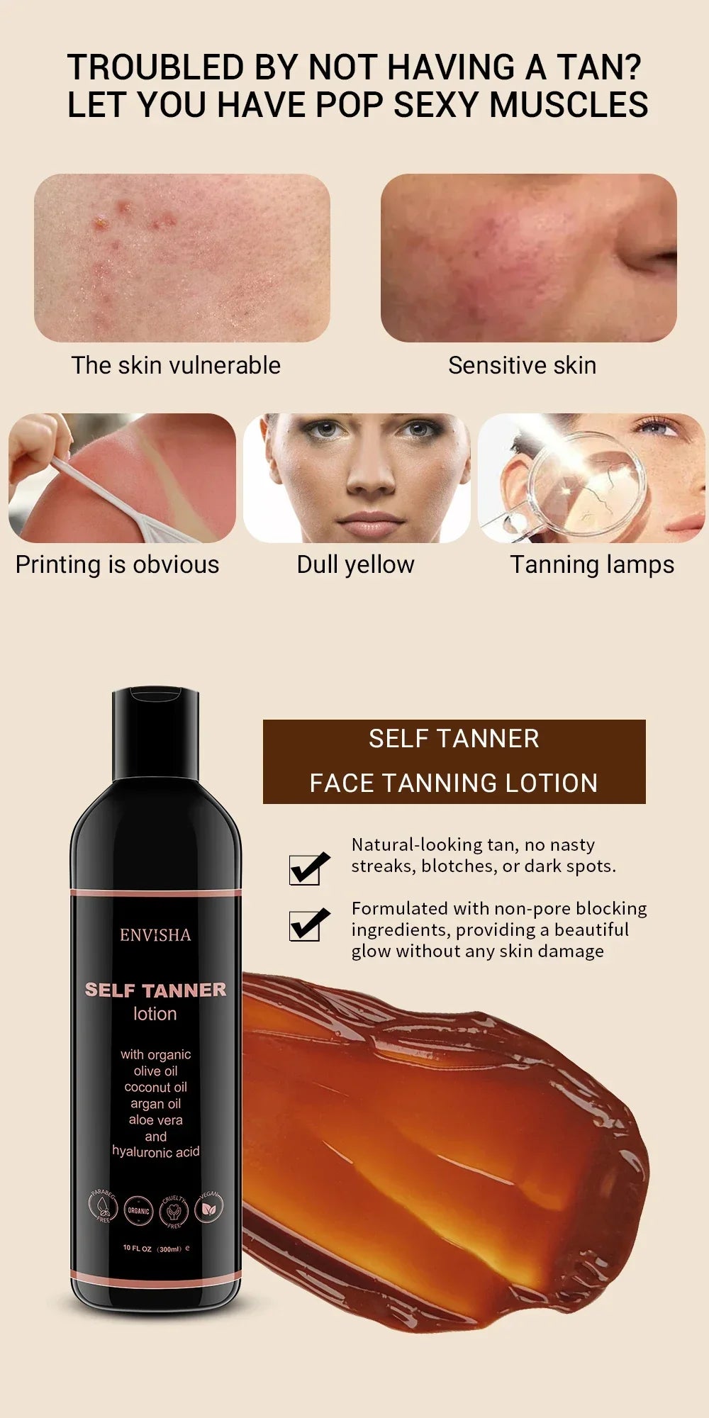 ENVISHA Organic Self Tanning Lotion – 300ml Self Tanner ENVISHA