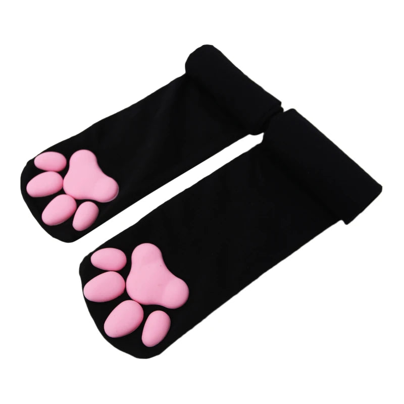 Women's Cute Cat Paw Stockings Girls Kawaii 3D Cat Claw Toe Beanies Gift Lolita PawPads Cosplay Cats Paw Pad Thigh High Socks Peaceful Pleasures Health and Wellness black One Size