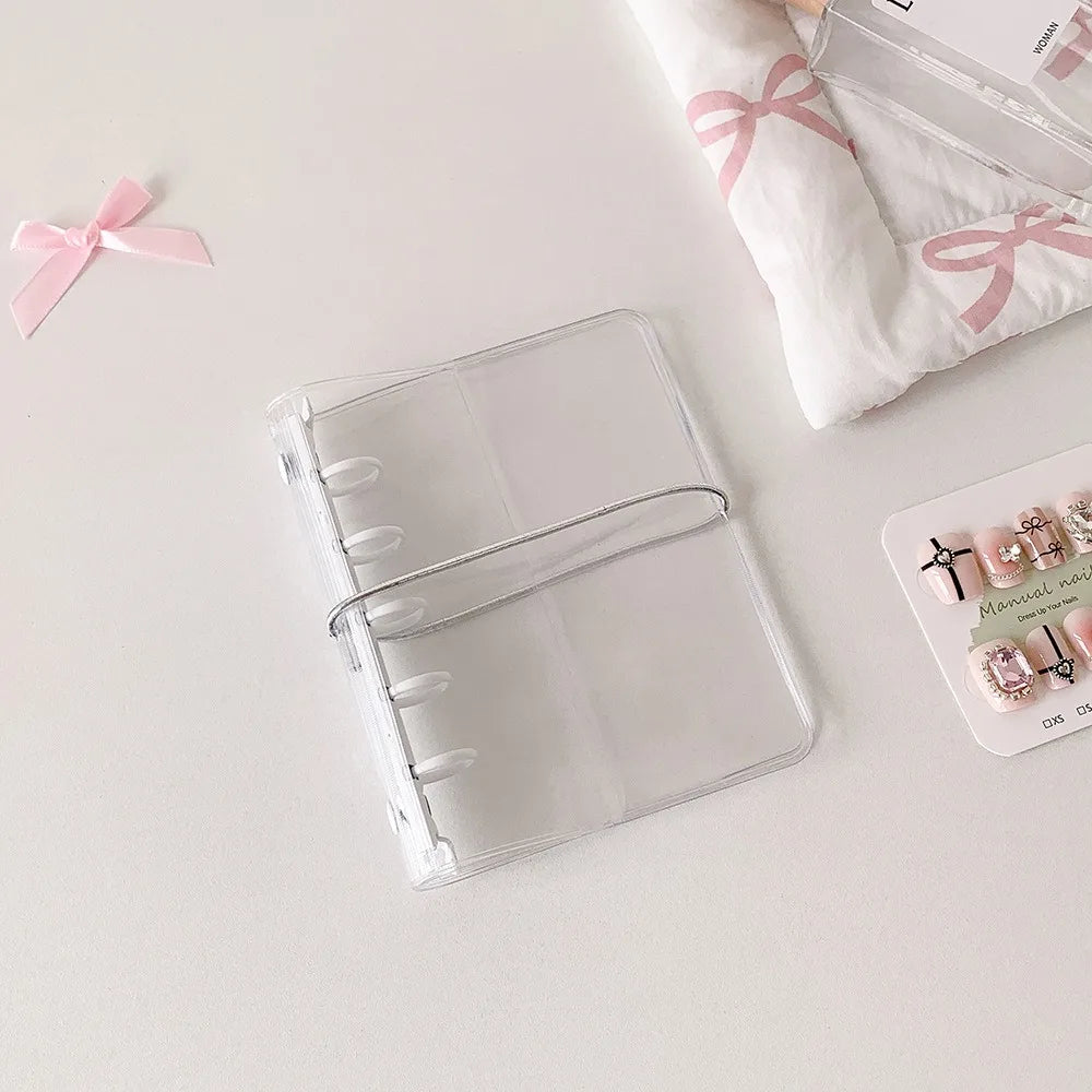 Portable Clear View Transparent Display Album Cover Waterproof PVC M5 Photo Card Holder Idol Pictures Storage Loose-Leaf Booklet Peaceful Pleasures Health and Wellness White M5 Cover