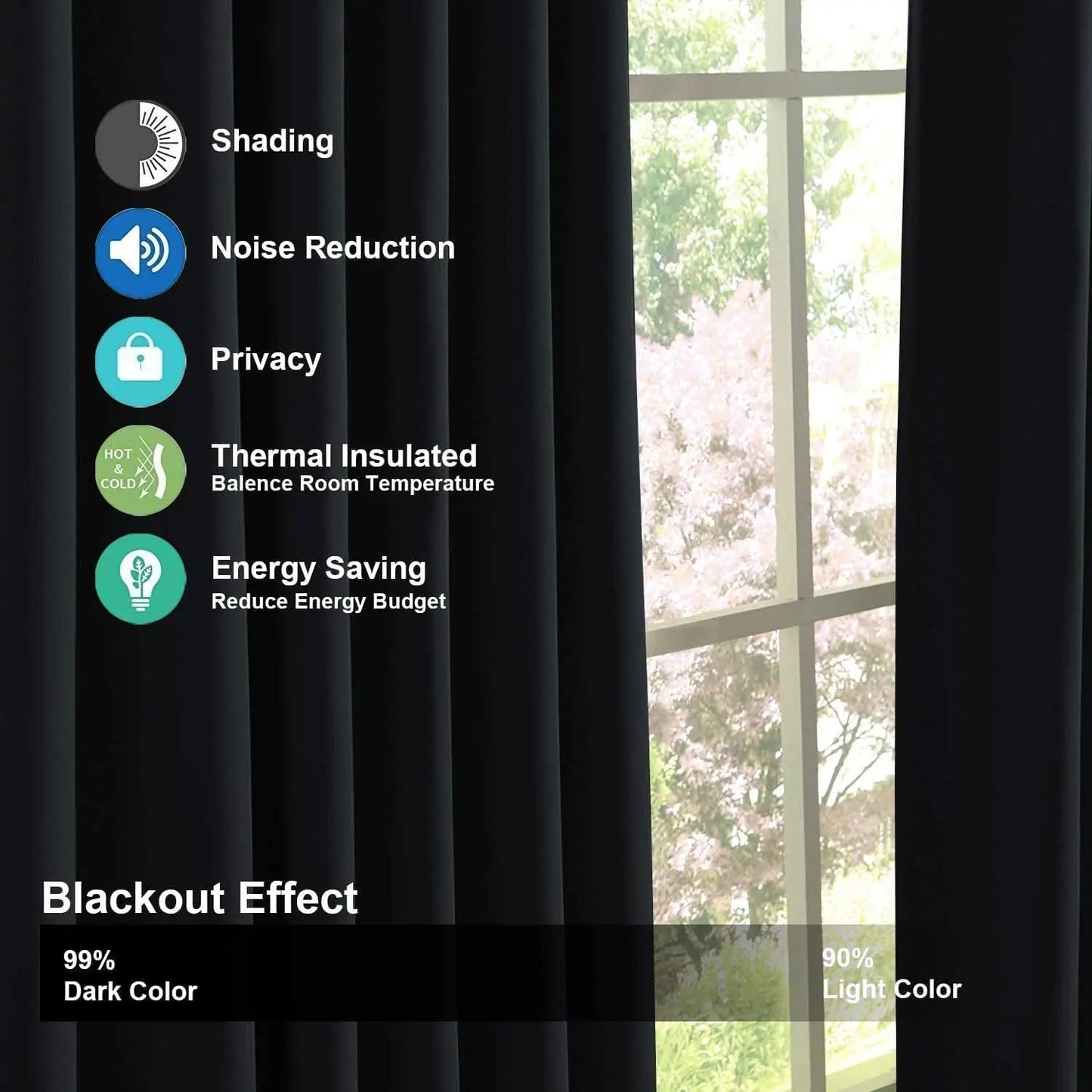 Blackout Curtains for Bedroom Thermal Top Tape Blackout Curtain Drapes for Home Room Light Blocking Darkening Window Treatment Peaceful Pleasures Health and Wellness