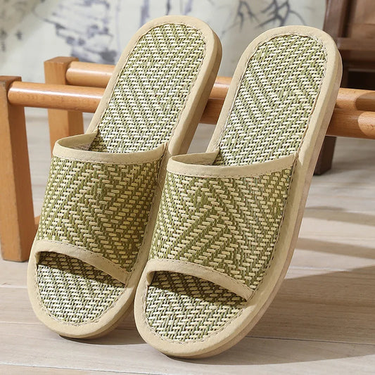 Women's Woven Rattan Flat Sandals | Bohemian Home Slippers Women's Flat Slippers Peaceful Pleasures Health and Wellness C 44-45