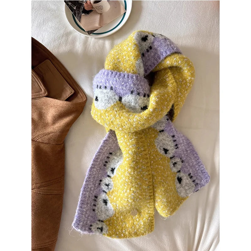 Winter Warm Scarf Women New Korean Cute Sheep Design Fashion Knitted Scarf Couple Thick Coldproof Windproof Scarf Daily Outfit Peaceful Pleasures Health and Wellness YELLOW