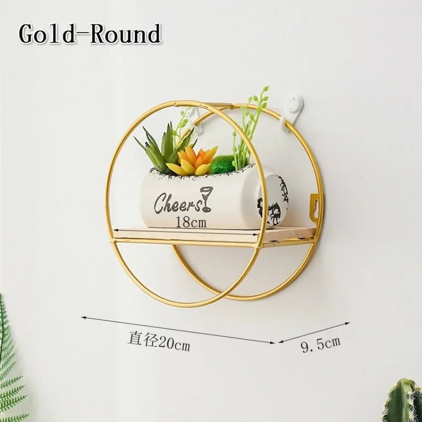 Black Gold Nordic Wall Shelf Metal Iron Storage Rack Multi Shape DIY