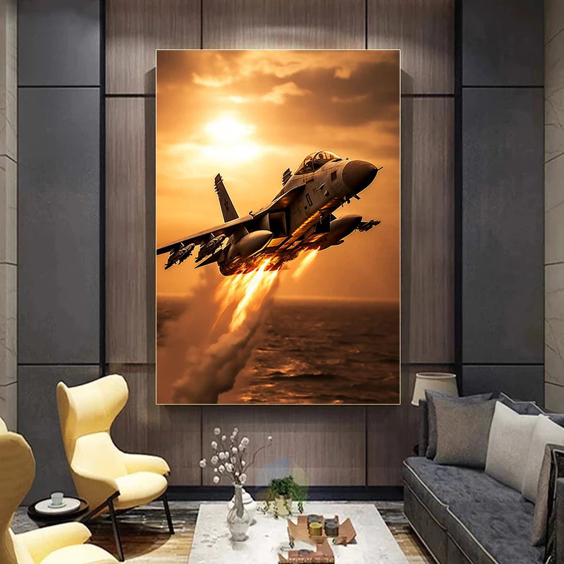 Military Fighter Jet Canvas Wall Art | Aviation Poster Decor