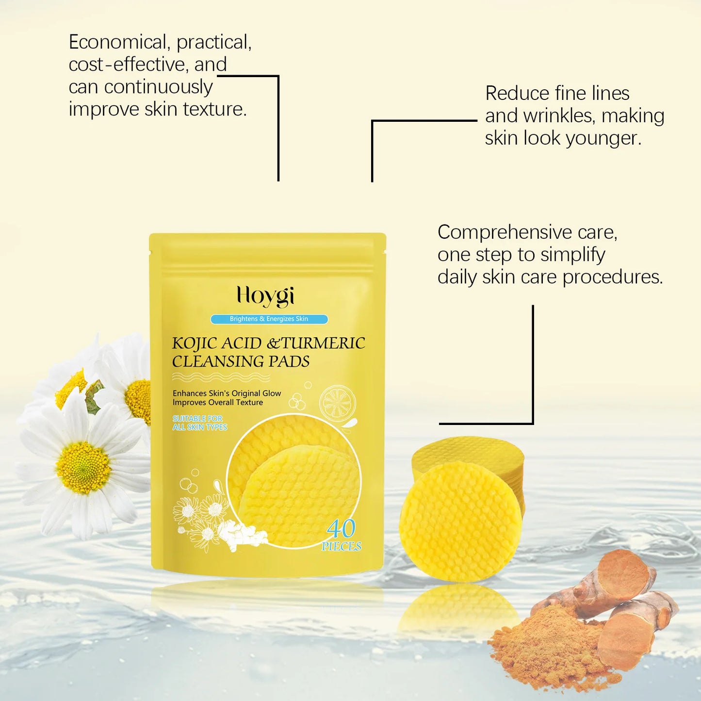 Turmeric Kojic Acid Cleansing Pad Exfoliating Oil Control Blackhead Removal Shrink Pore Brightening Smooth Facial Washing Sponge Peaceful Pleasures Health and Wellness