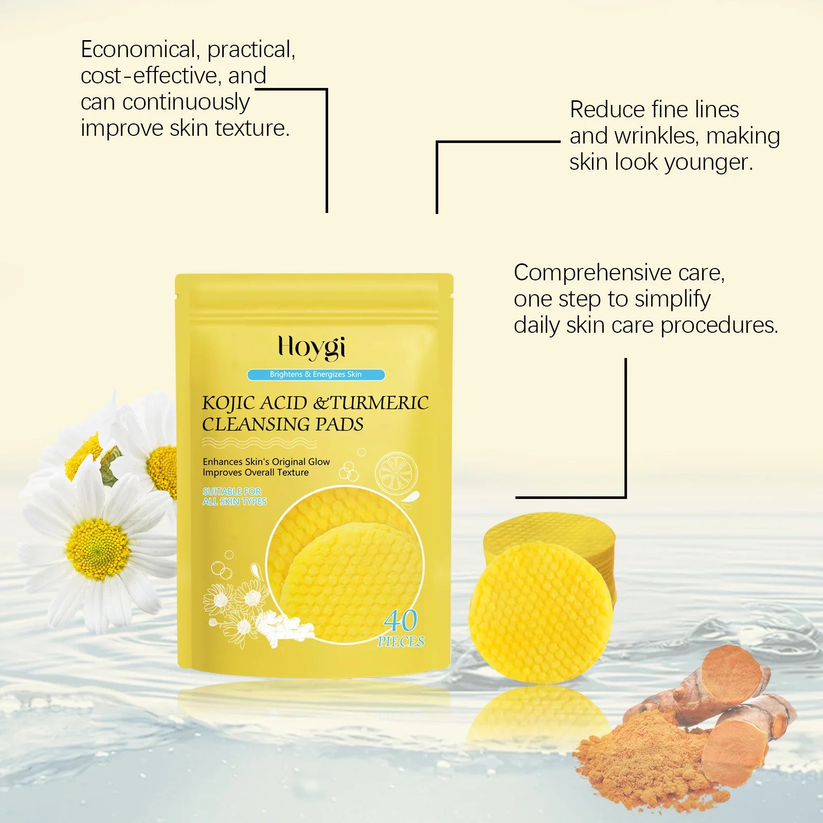 Turmeric Kojic Acid Cleansing Pad Exfoliating Oil Control Blackhead Removal Shrink Pore Brightening Smooth Facial Washing Sponge Peaceful Pleasures Health and Wellness