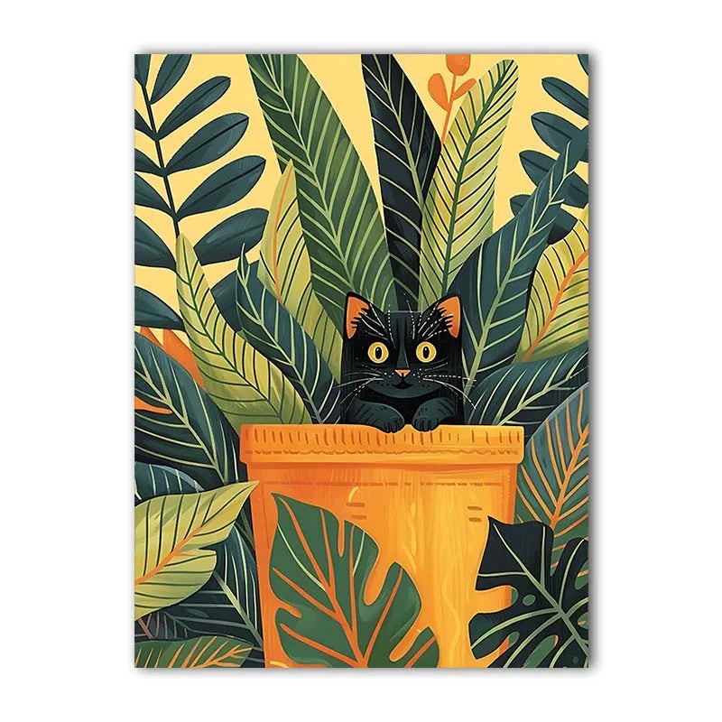Abstract Wall Art Cute Black Cat in a Plant Pot Vintage Canvas Painting Modern Style Poster Prints Living Room Wall Decor Peaceful Pleasures Health and Wellness 02 30x40cm No Frame China Mainland